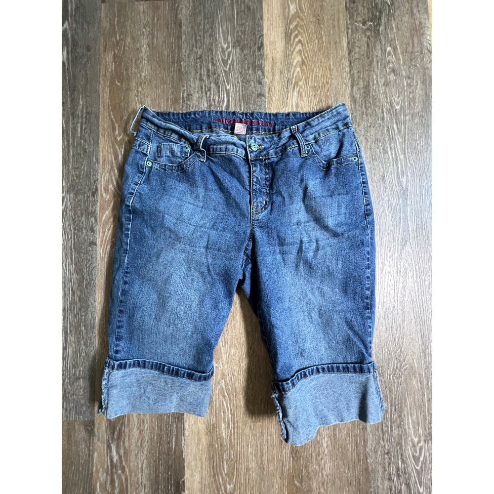 Duck Head Denim Bermuda Shorts Womens 16 Blue Stretch Cuffed Mid Rise Casual